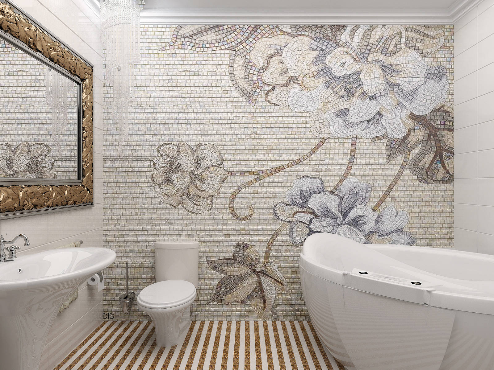 Панно из мозаики с цветами в ванную