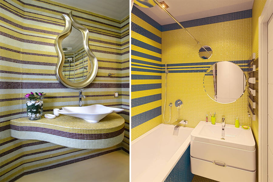 Ванные комнаты с полосатой мозаикой