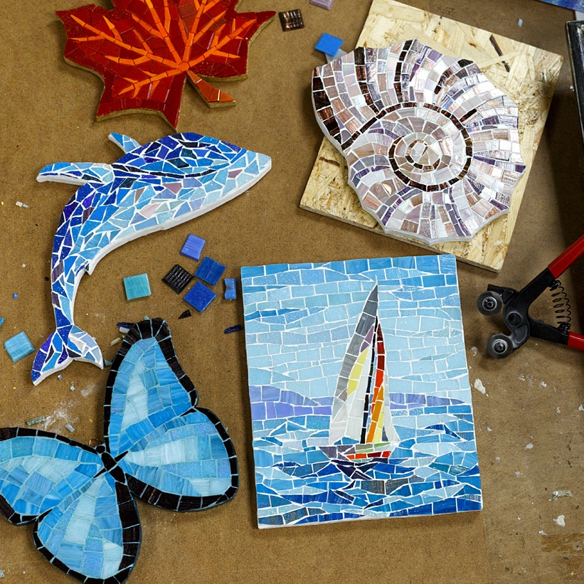 Примеры картин из мозаики, созданных на мастер-классе