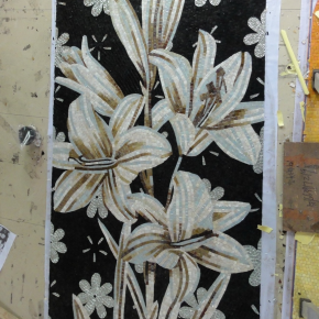 чёрно белое мозаичное панно с цветами 6
